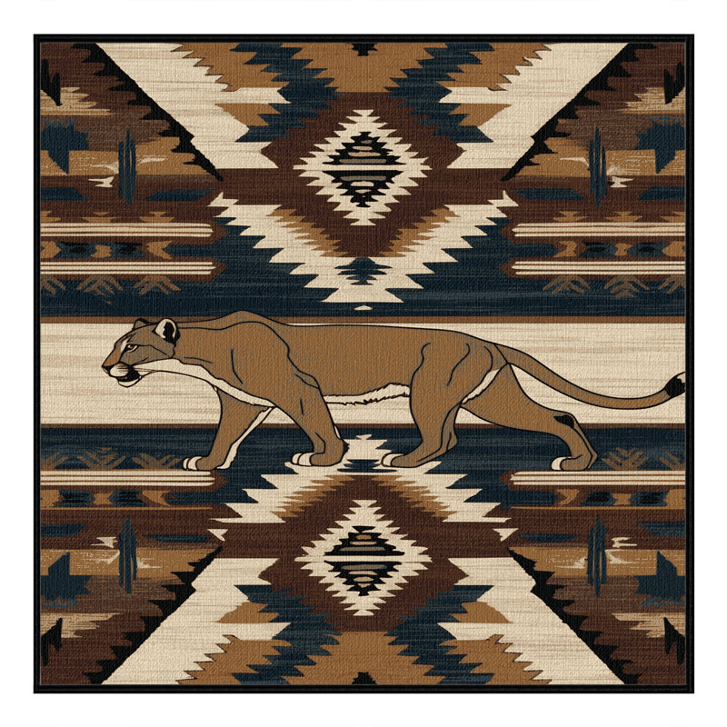 Washable Mountain Lion Southwestern Area Rug, Round 5' x 5'