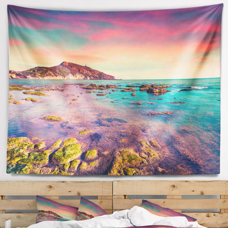 Tapisserie coucher de soleil couleur coucher de mer giallonardo, H 78 po x l 92 po