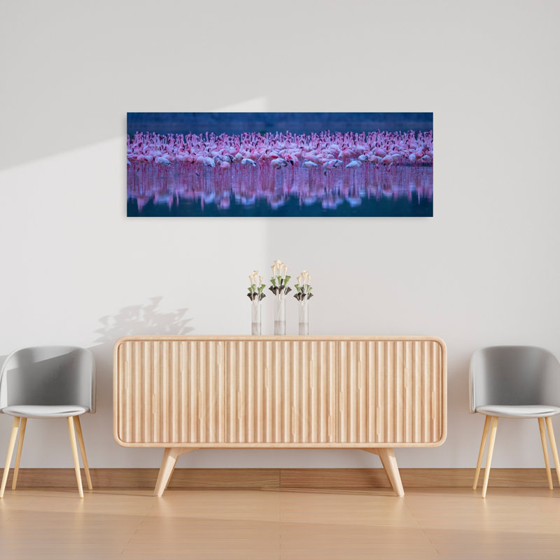 Pink Flamingo Reflections by David Hua - Wrapped Canvas Panoramic Print, 121.92 cm H x 40.64 cm W
