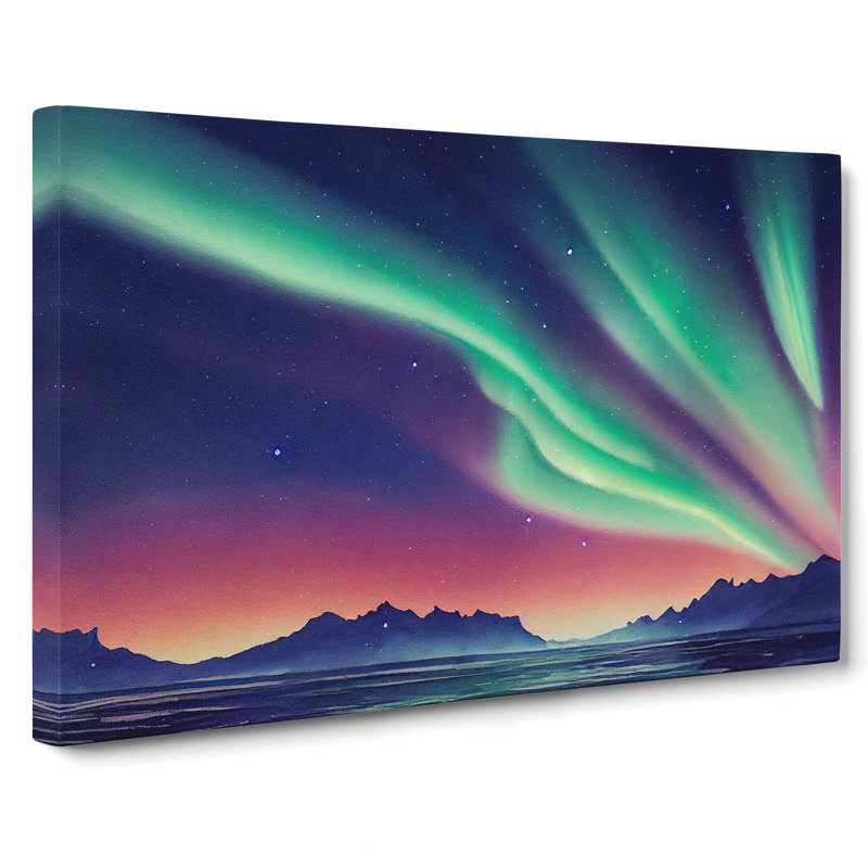 Northern Lights Watercolour Vol.2 - Wrapped Canvas Print, 40cm H x 60cm W x 3cm D