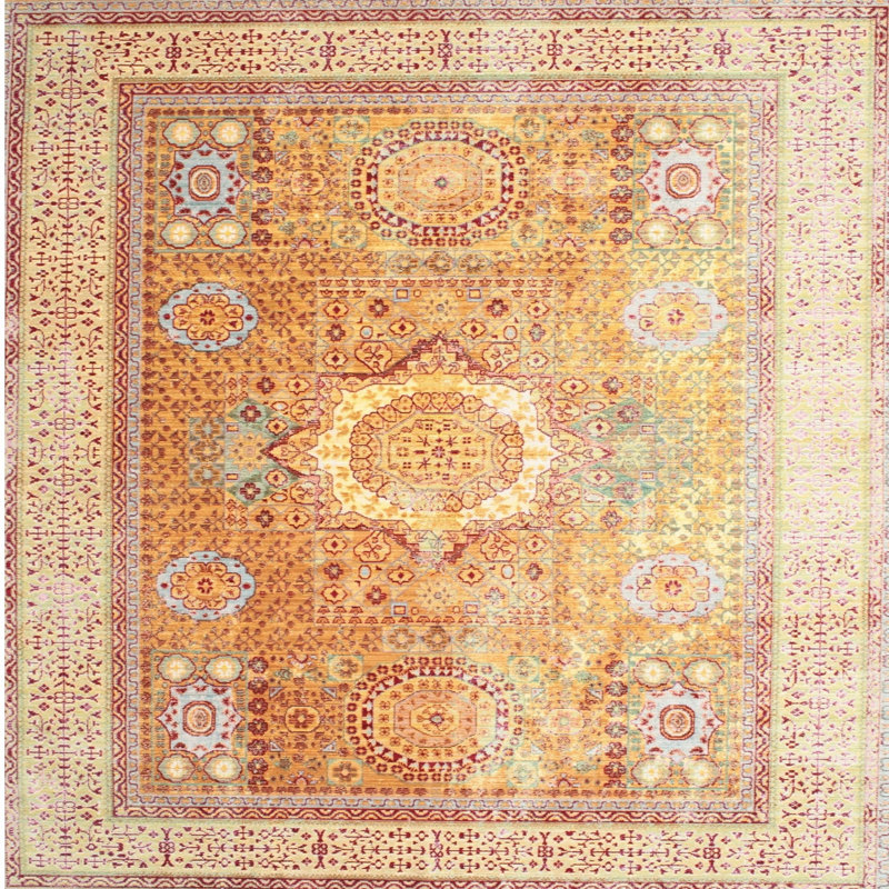 Tapis en laine doré / brun, Carré 5 pi