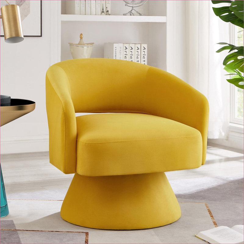 Fauteuil d'appoint pivotant à 360 degrés en velours, fauteuil simple jaune moutarde à dossier ouvert pour adultes, Jaune