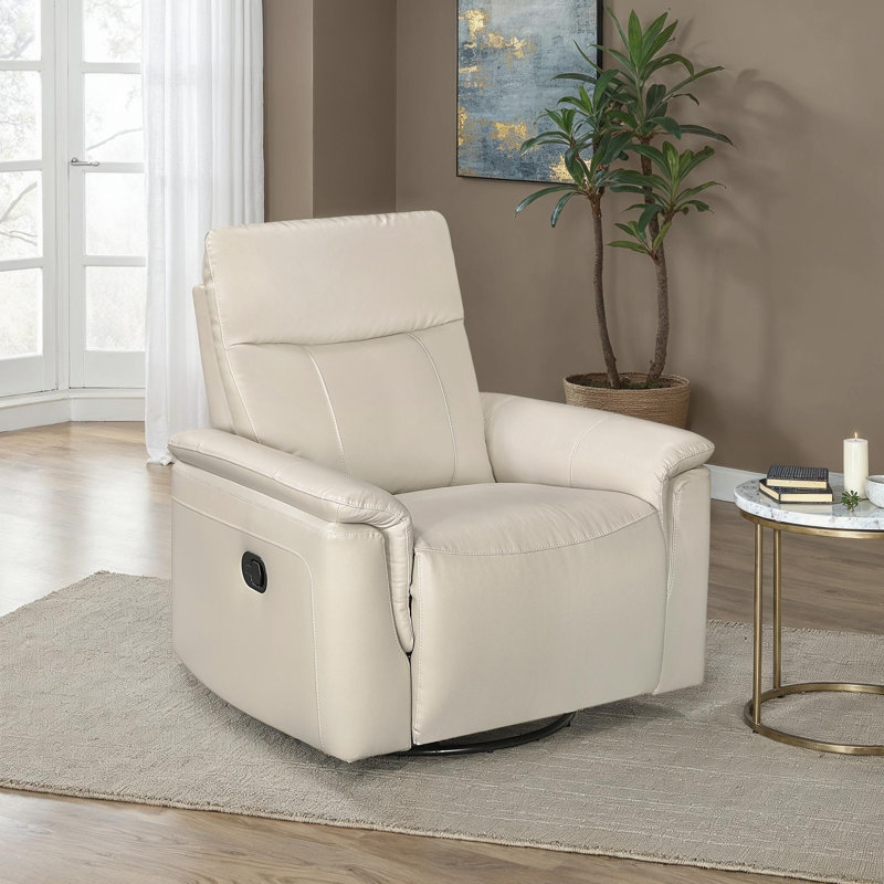Laurent 35" Modern & Contemporary Swivel Glider Top Grain Leather Match Reclining Chair with 360-Degree Swivel & Gentle Gliding Motion