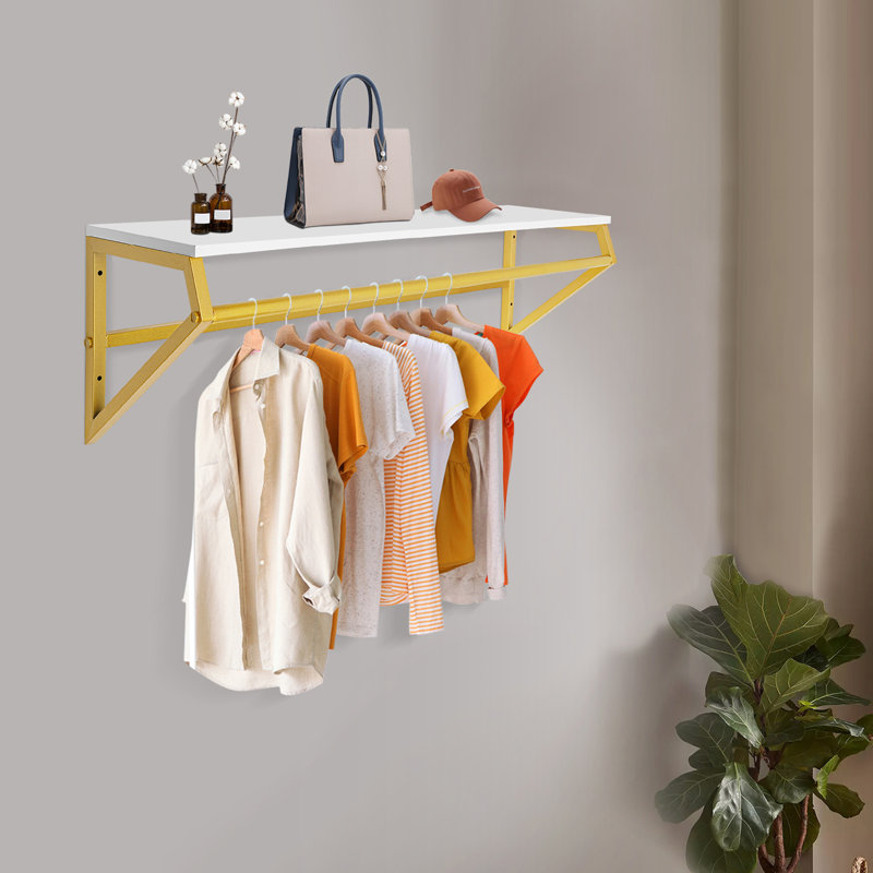 Porte-vÃªtements de 104,8 cm avec tablette supÃ©rieure, porte-vÃªtements mural en tubes industriels, porte-vÃªtements peu encombrant, tringle Ã  vÃªtements polyvalente et amovible