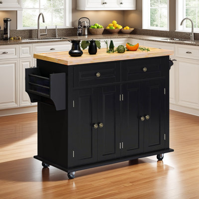 Rolling Kitchen Island with Adjustable Shelves & Locking Wheels