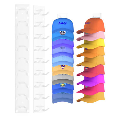 2 Pack Hat Organizer For Baseball Caps, Strong Adhesive Hat Rack For Wall, Multilayer Hat Storage Display Holder, Wall Mounted Hat Hooks Hold Up To 18 Hats
