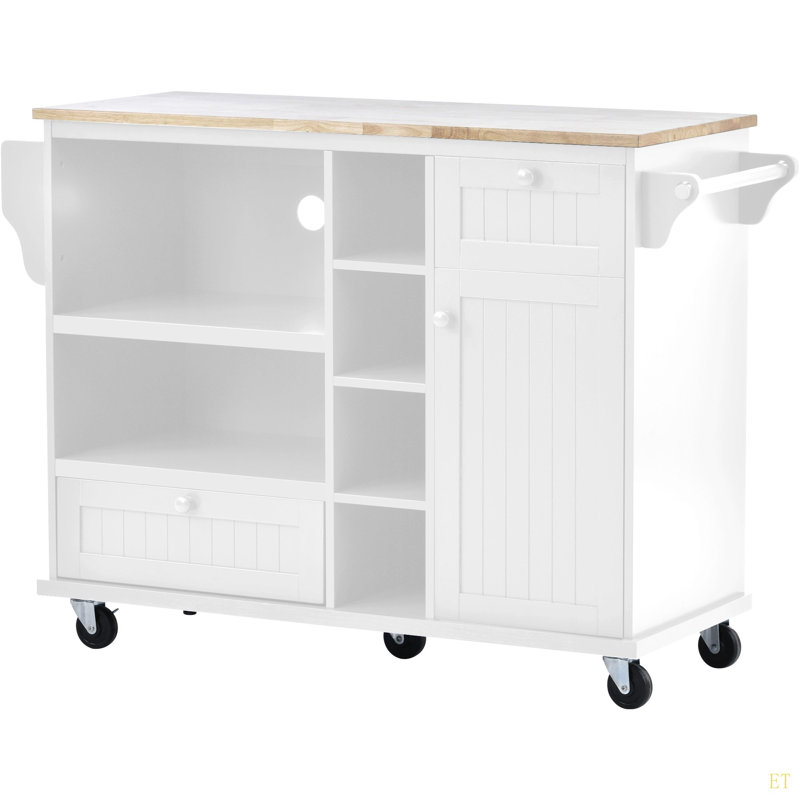 Kitchen Island Cart With Storage Cabinet And Two Locking Wheels,Solid Wood Desktop,Microwave Cabinet,Floor Standing Buffet Server Sideboard For Kitchen Room,Dining Room,, Bathroom