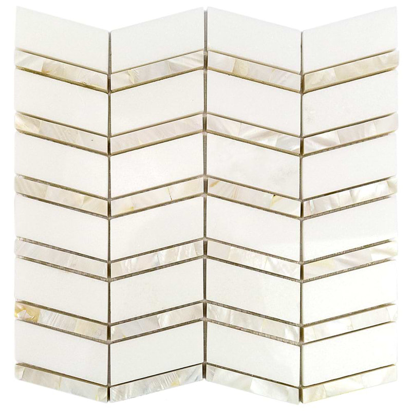 Alerion 12x12 Chevron Polished Marble and Pearl Mosaic Tile