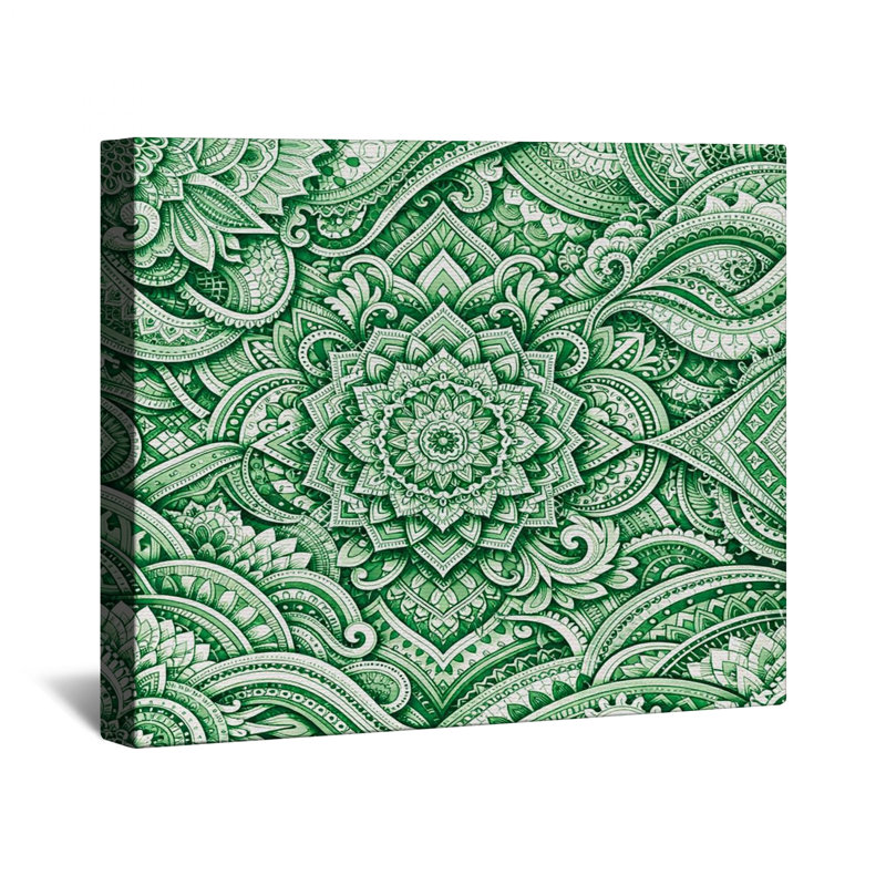 Toile tendue verte complexe Mandala, 11 x 14 pouces