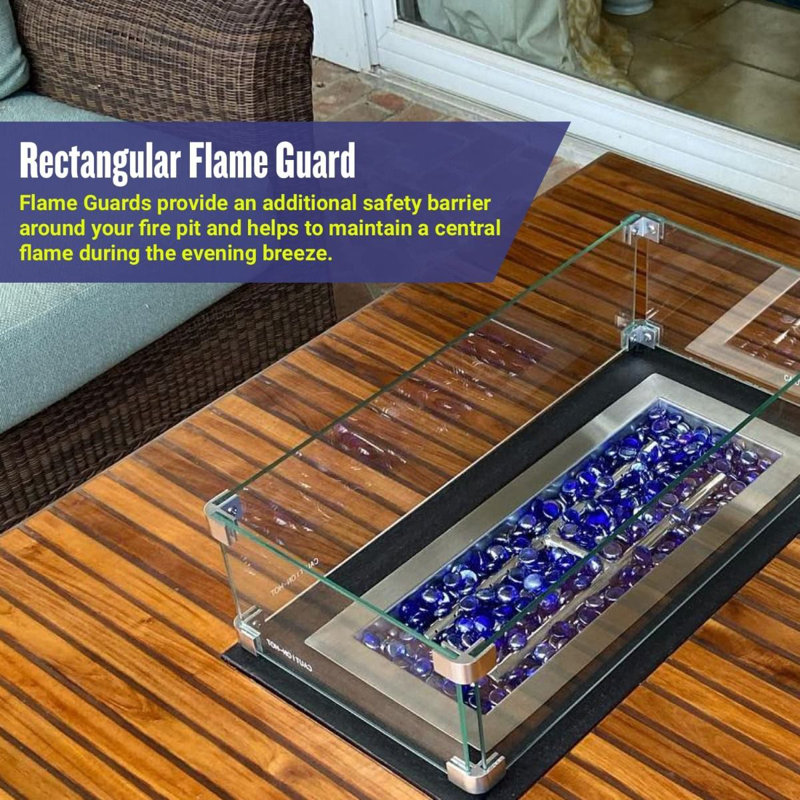 Rectangular Tempered Glass Flame Guard for Fire Pit Pan