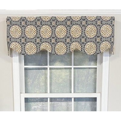 Cantonnière festonnée en mélange de coton géométrique gris 50 "