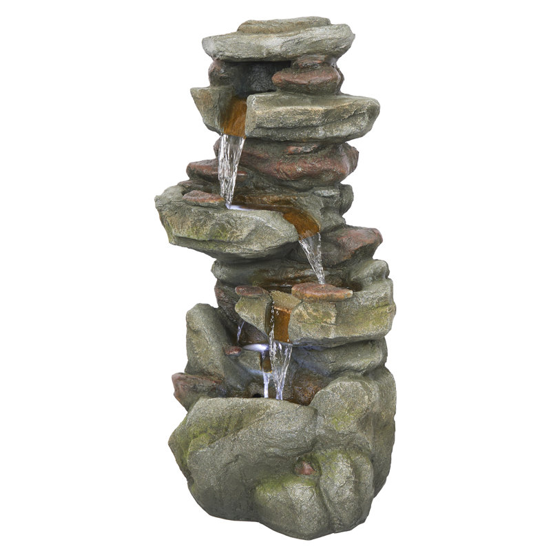 Multi-Level Rock Fountain with LED Lights