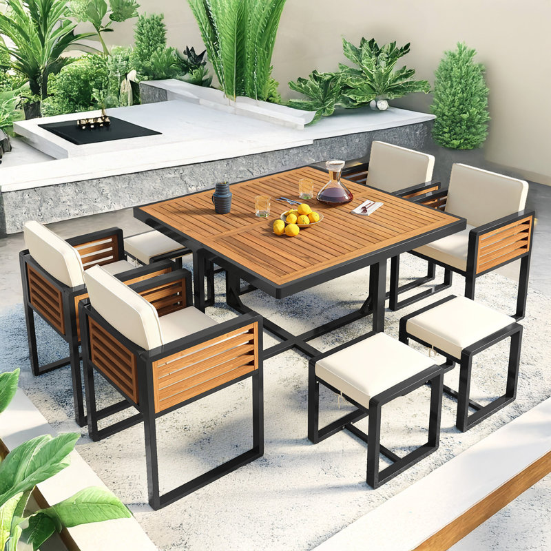Jouett Patio Dining Set with Premium Acacia Wood and Space-Saving Design