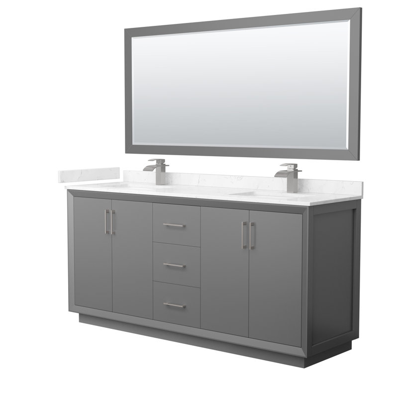 72 " W Freestanding Standard 2 Double Vanity Bathroom Vanity With Cultured Marble Top with Mirror, Carrara Cultured Marble