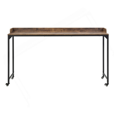 Rustic Brown Wood Finish Multipurpose Over The Bed Desk With Adjustable Height, Metal Legs With Casters, Overbed Table 1Pc, Laptop Table For Bed, Breakfast Table