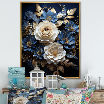 "Blue and White Roses Moonlight Grace IV", reproduction d'art sur toile