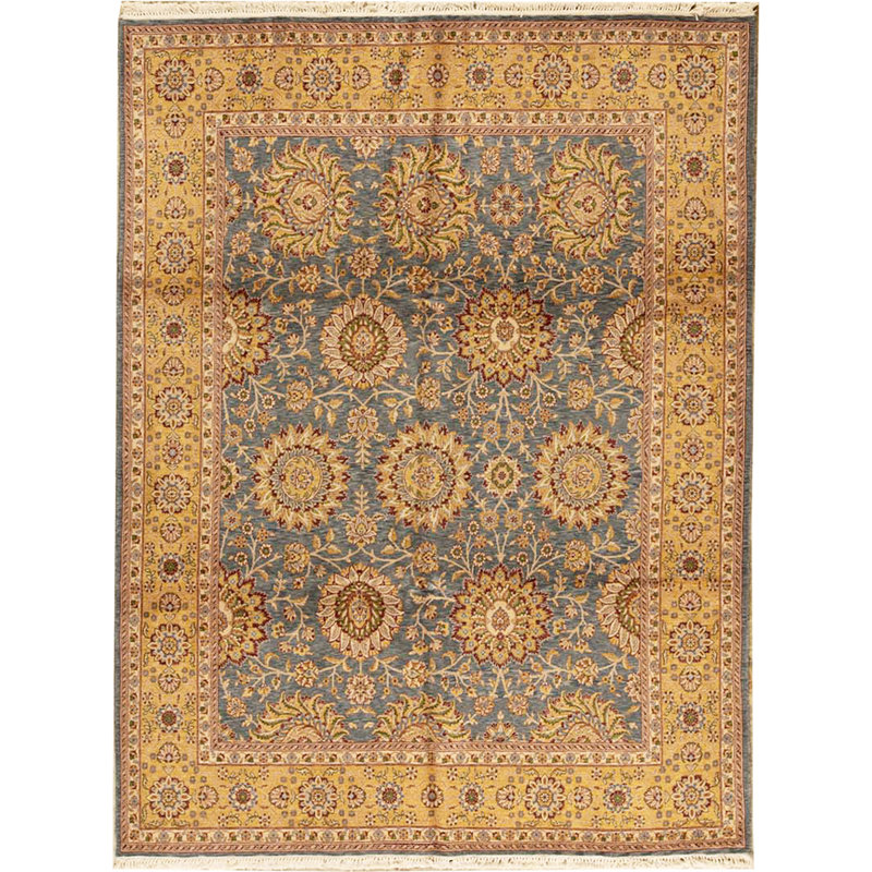 Tapis bleu et doré de haute qualité noué à la main