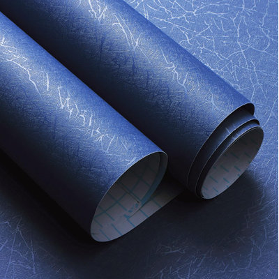 Safiyya 393"X17.3" Silk Textured Dark Blue Peel And Stick Vinyl Wallpaper For Bedroom Walls