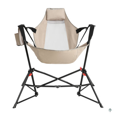 Camping Chair, Folding Portable Rocking Chair, Aluminum Alloy Adjustable Back Swinging Chair With Pillow Cup Holder, Recliner With Carry Bag
