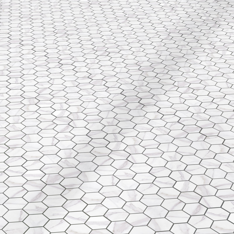 Harbor Glossy Hexagon Mosaic Wall & Floor Tile (.80 Sq. Ft. /Sheet), Silver