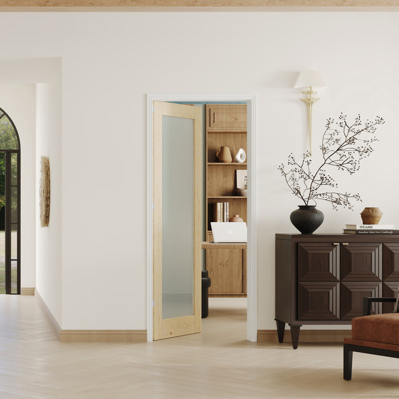 Dalle de porte intérieure en verre givré 1 Lite - Cadre en bois aggloméré / pin avec cadre réglable et charnières pré-suspendues (la porte et le cadre sont livrés séparément)