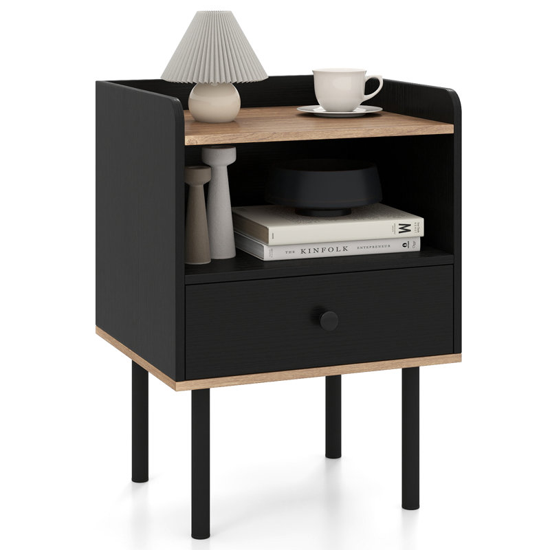 41cm W Metal Bedside Table, Black