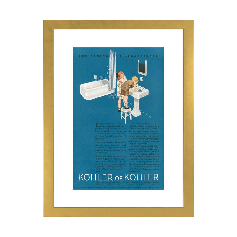 «1923 Kohler», affiche de magazine - reproduction d'art textuel, H 24 po x l 16 po x P 1 po, Papier encadré doré