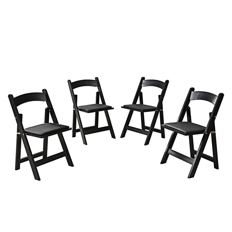 Ensemble de 4 chaises pliantes rembourrées, Similicuir noir
