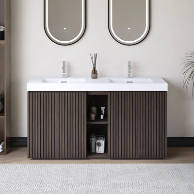60" Freestanding  Bathroom Vanity With Integrated Solid Surface Basin