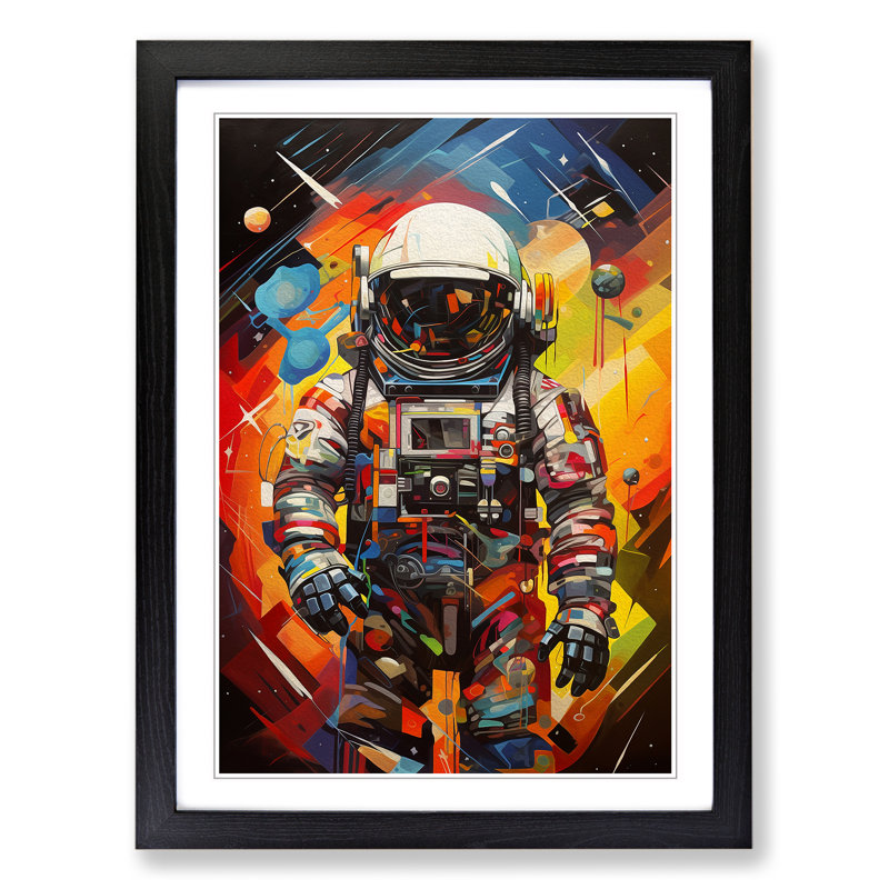 Astronaut Cubism Art - Framed Print, Black Framed, 34cm H x 25cm W