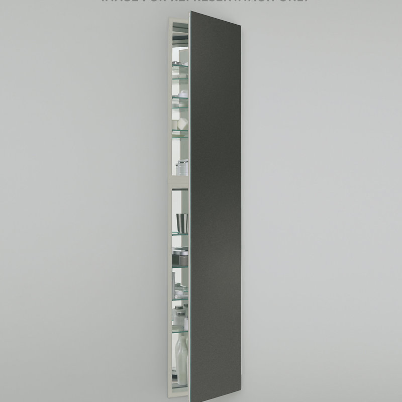 M Series Recessed Framed 1 Door Medicine Cabinet with 7 Adjustable Shelves and LED Lighting, Right, Tinted Gray