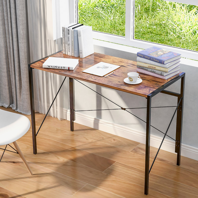 Metal Base Writing Desk, Brown/Black