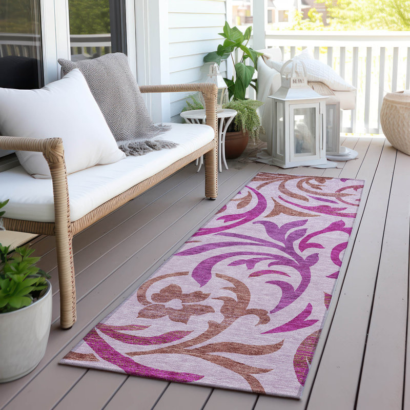 Tapis floral beige en polyester tissé à la machine Fritch, Tapis de couloir 2 pi 3 po x 7 pi 6 po