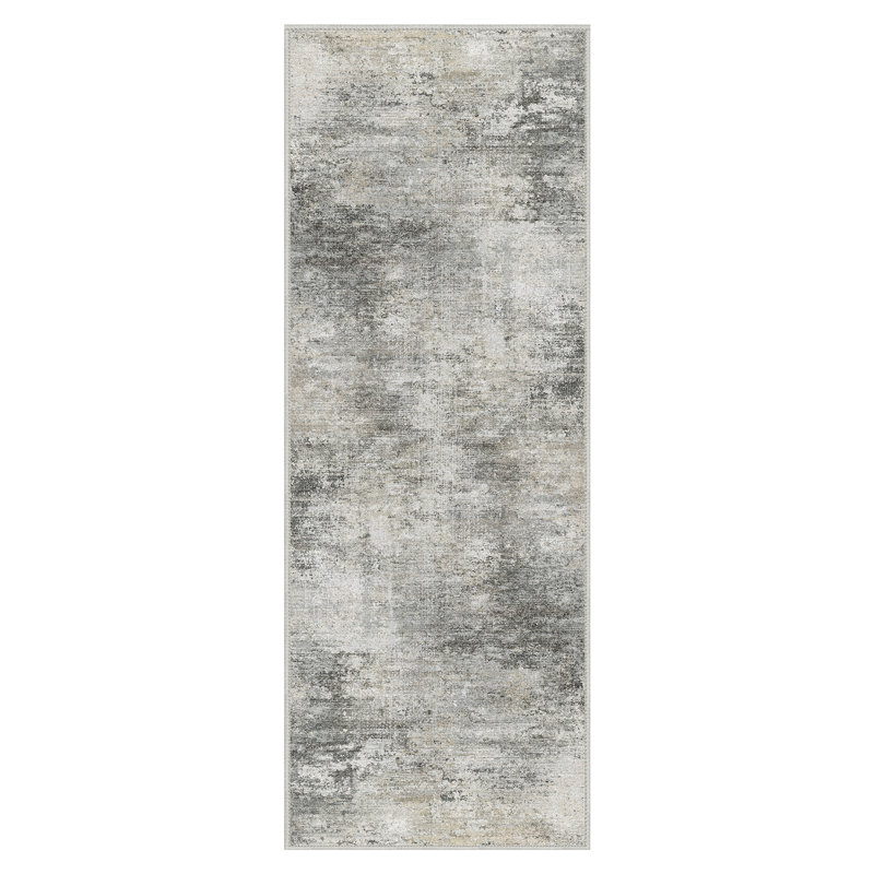 Mignone Pavelina Abstract Machine Washable Light Grey/Charcoal Indoor Area Rug With Non-Slip Backing, Runner 2' x 6'