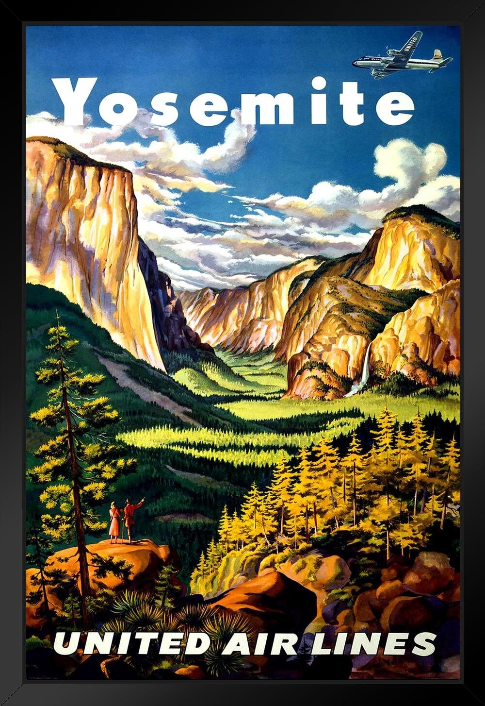 Framed Canvas Art (Gold Floating Frame) - Yosemite National Park Travel Poster by Olahoop Travel Posters ( Prints & publications > Posters > Travel