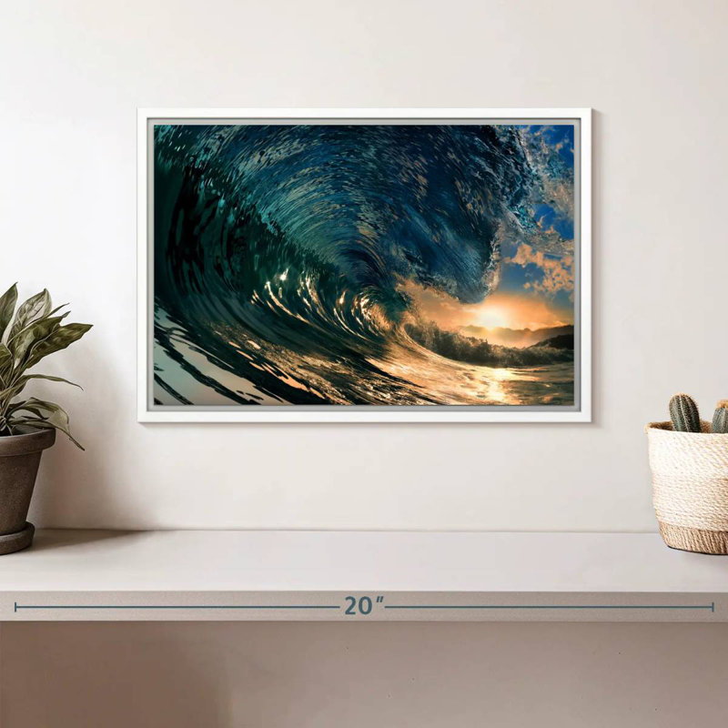 Sunset Coloured Ocean Wave, Floating Frame White, 13" X 9"