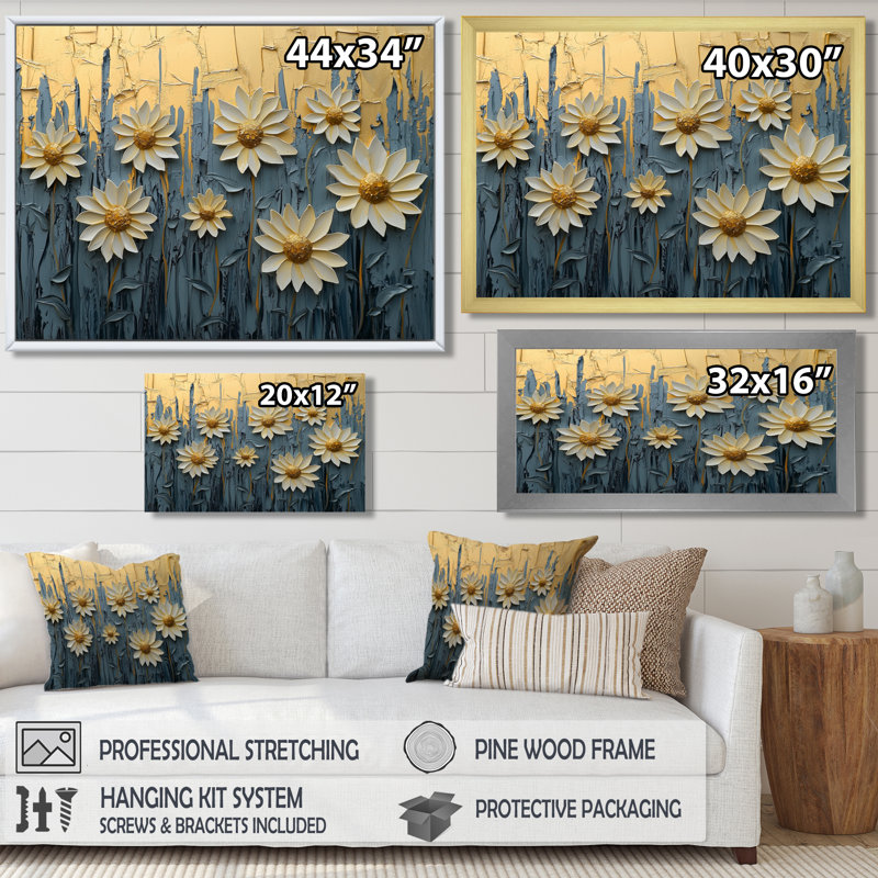 «Paint Effect On Golden Glow Sunflowers II» - art mural tournesols, H 30 po x l 40 po, Noir, noir, noir, noir