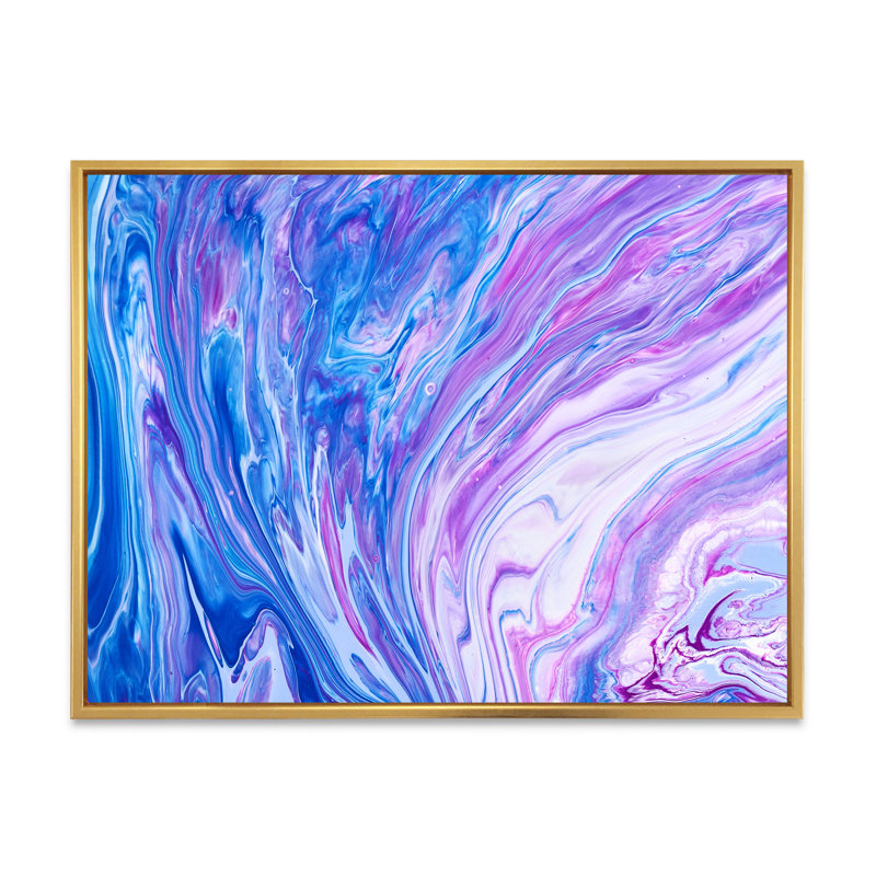 Art acrylique sur toile bleu et mauve - art mural moderne sur toile, H 12 po x l 8 po x P 1 po, Cadre flottant doré