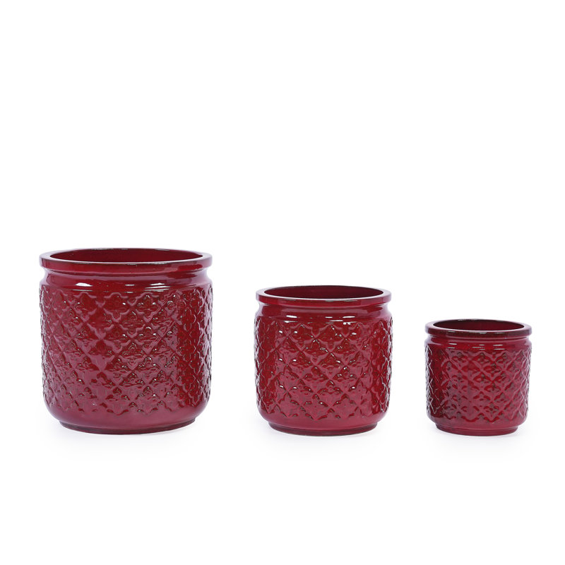 Flower Ceramic Flowerpot, Bean Paste Red