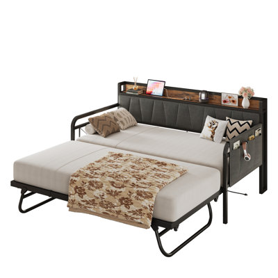 Bed Frame With Storage Headboard And Charging Station by 17 Stories