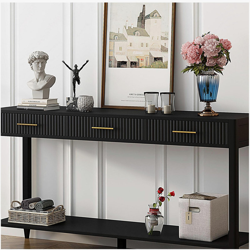 Console d'entrée avec tiroirs à rayures verticales, pieds longs, convient au vestibule, au couloir, au salon, au vestibule, au couloir