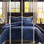 Édredon double / grand - bleu marine, dessus côtelé doux, fond uni, lavable à la machine, comprend 1 et 2 taies décoratives bleu marine, dos, se compose de