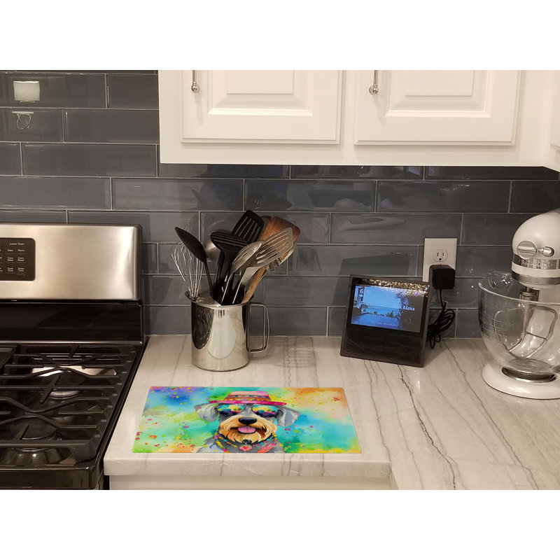 Schnauzer Hippie Dawg Glass Cutting Board Large