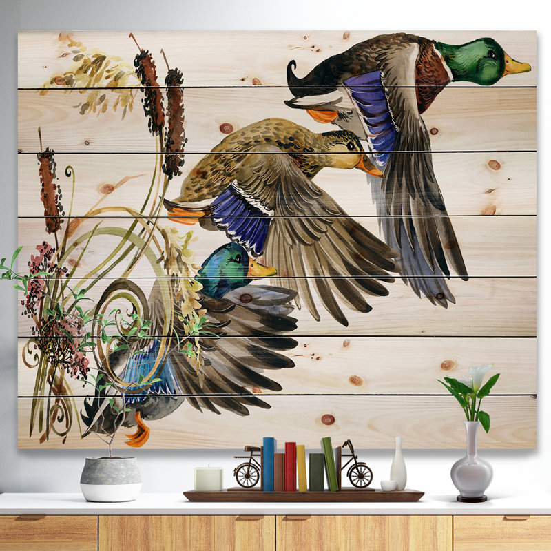 « trois canards de pavillon », peinture, Bois, H 15 po x l 20 po x P 1 po
