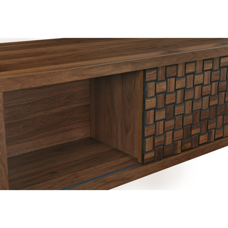 Table basse avec porte coulissante en noyer moderne 39,4 po Adonia