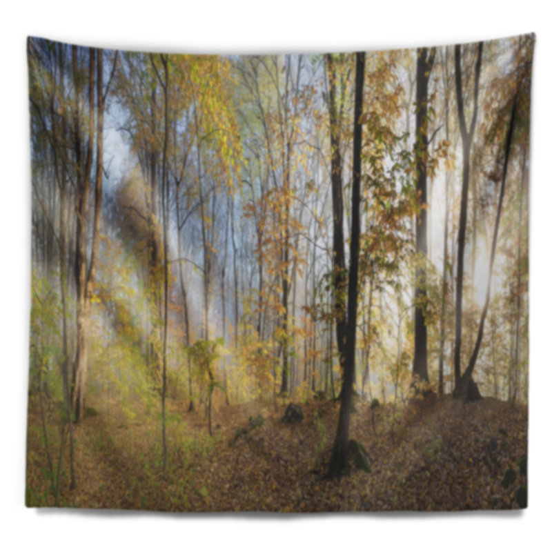 Tapisserie forêt d’automne en polyester au matin avec accessoires suspendus inclus, H 78 po x l 92 po