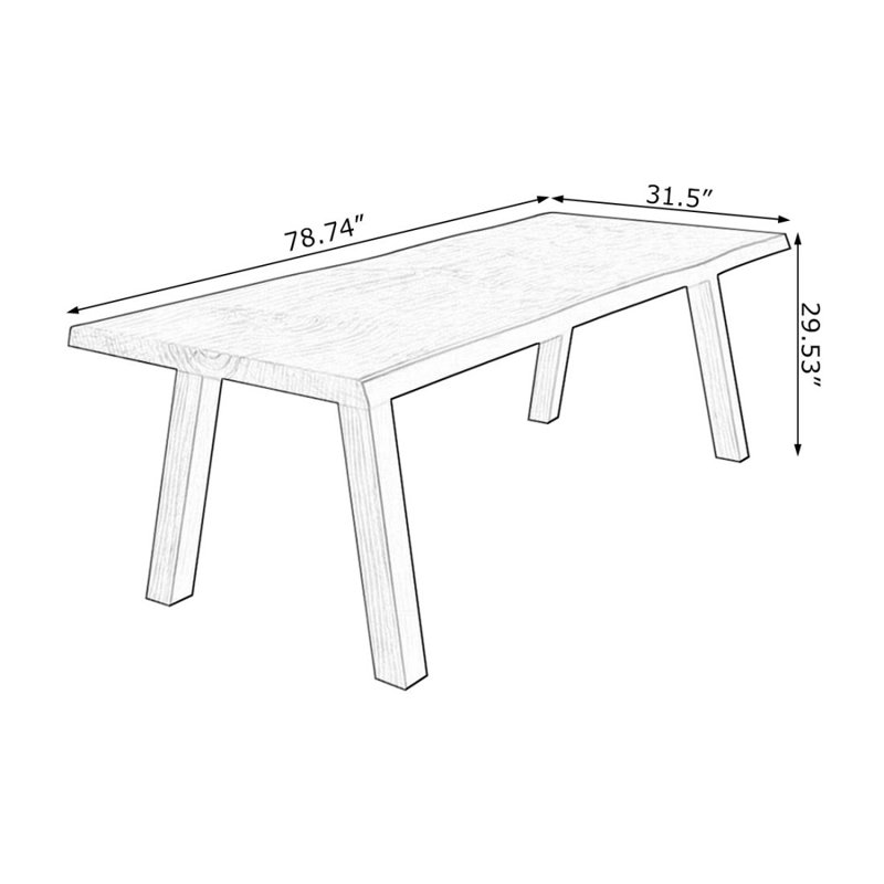 American-style rectangular solid wood dining table, 29.53"H x 78.74"L x 31.5"W