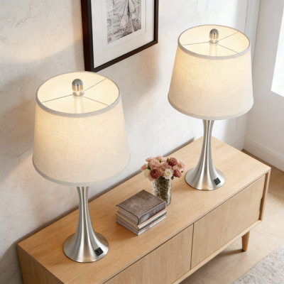 Set Of 2 Modern Touch Table Lamps With USB C+A Ports, 3-Way Dimmable Nightstand Lamps For Bedroom, Living Room, Or Office, Includes Energy-Efficient LED Bulbs