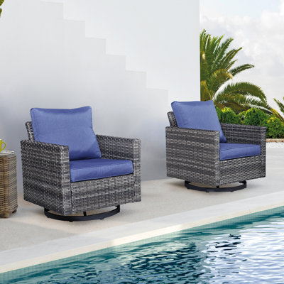 Naresa Outdoor Wicker/Rattan Patio Swivel Chairs with Cushions by Ebern Designs