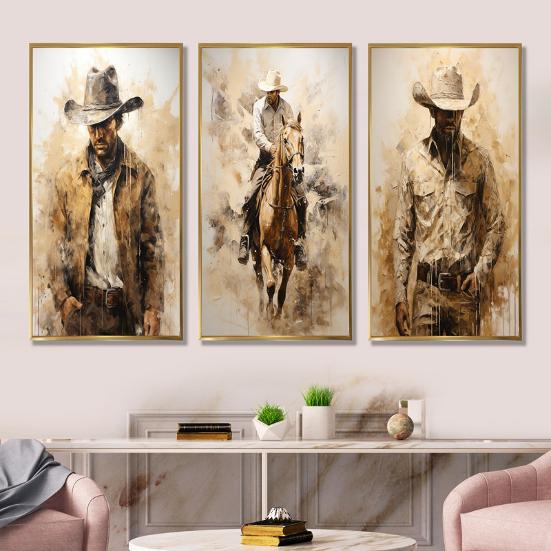 Minimalisme Cowboy, ensemble de 4 reproductions d'art sur toile, Cadre flottant doré, H 40 po x l 60 po